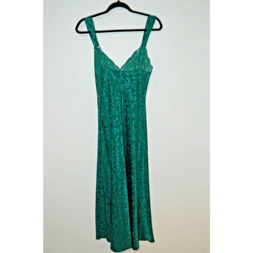 Victoria's‎ Secret Nightgown Slip Dress Medium Vintage Gold  Green Satin Beaded